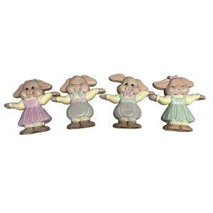 Easter Bunny Reversible Bunnies Hand In Hand Decor Ceramic Pastels Cute Set of 4